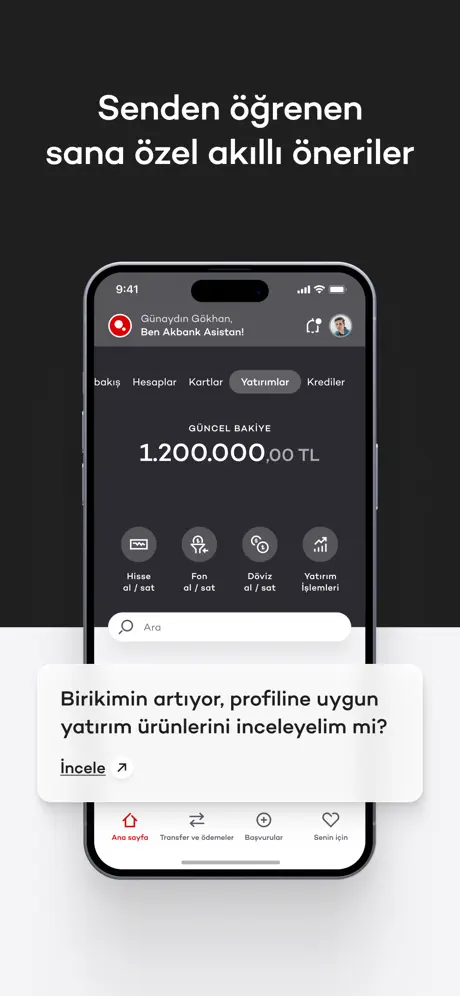 Investment suggestions in Akbank Mobile