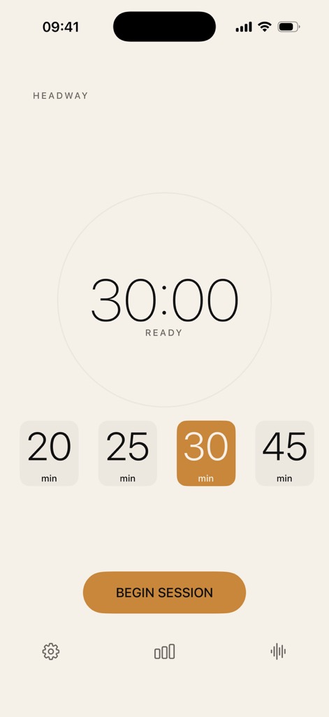 Headway timer screen in light mode