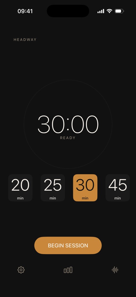 Headway timer screen in dark mode
