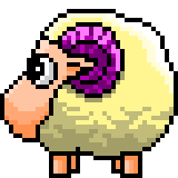 A tiny pixel-art sheep